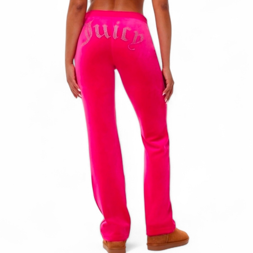 NWOT JUICY COUTURE OG Hot Pink Bling Velour Track Pants in Free Love - Medium